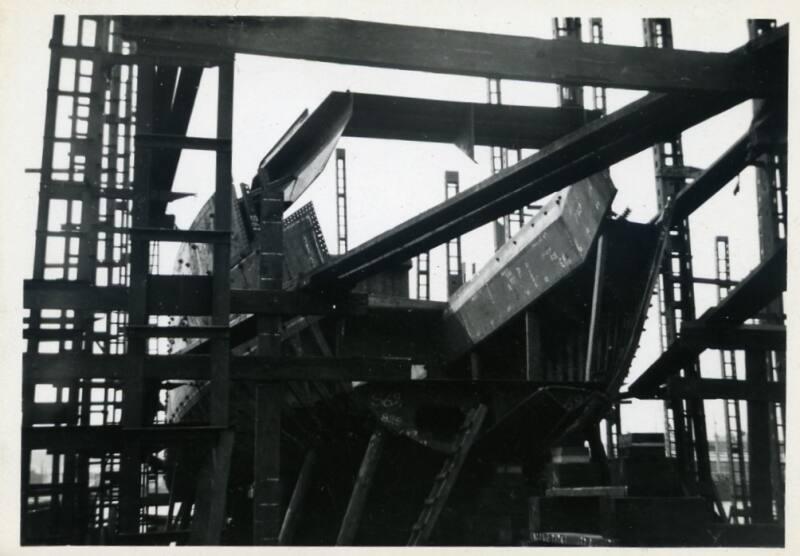 black and white photograph of motor coaster Anno under construction