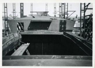 black and white photograph of motor coaster Anno under construction