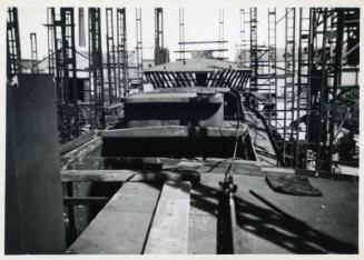 black and white photograph of motor coaster Anno under construction