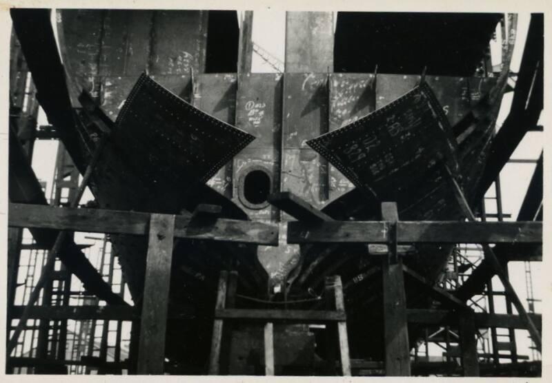 black and white photograph of motor coaster Anno under construction