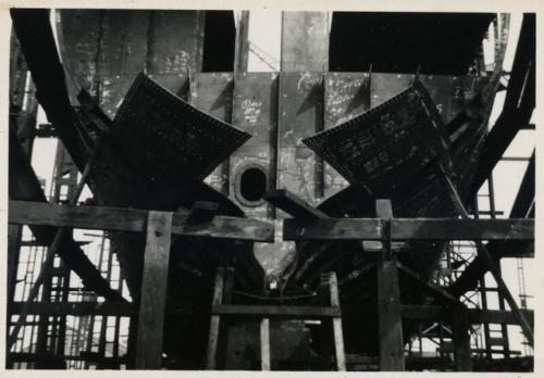 black and white photograph of motor coaster Anno under construction