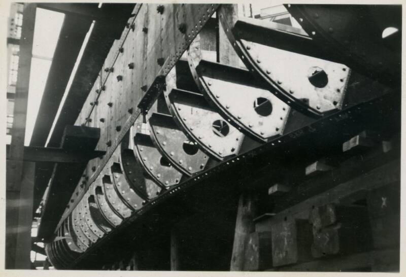 black and white photograph of motor coaster Anno under construction