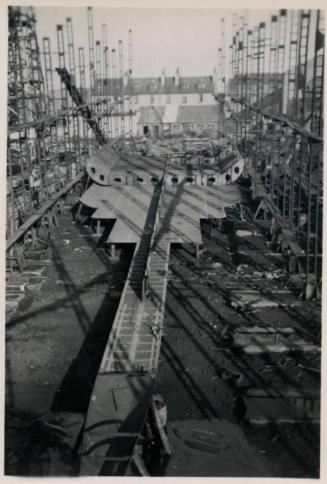 black and white photograph of steam collier Ajasa under construction