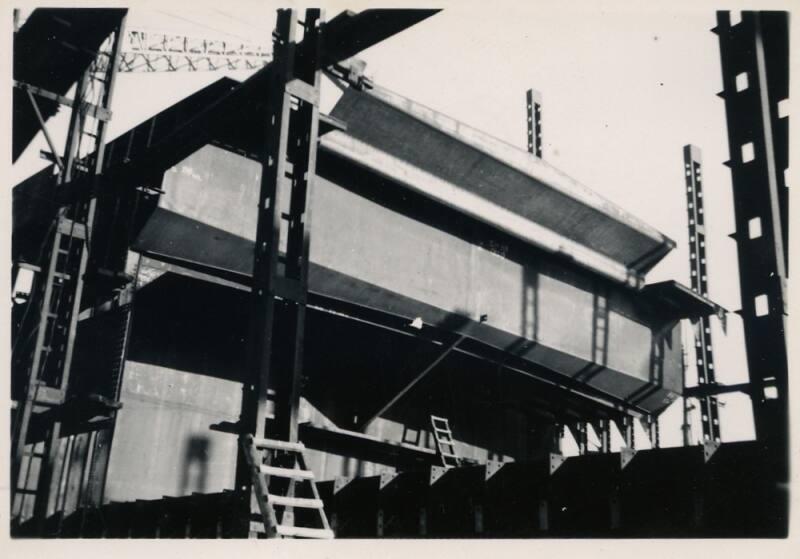 black and white photograph of steam collier Ajasa under construction