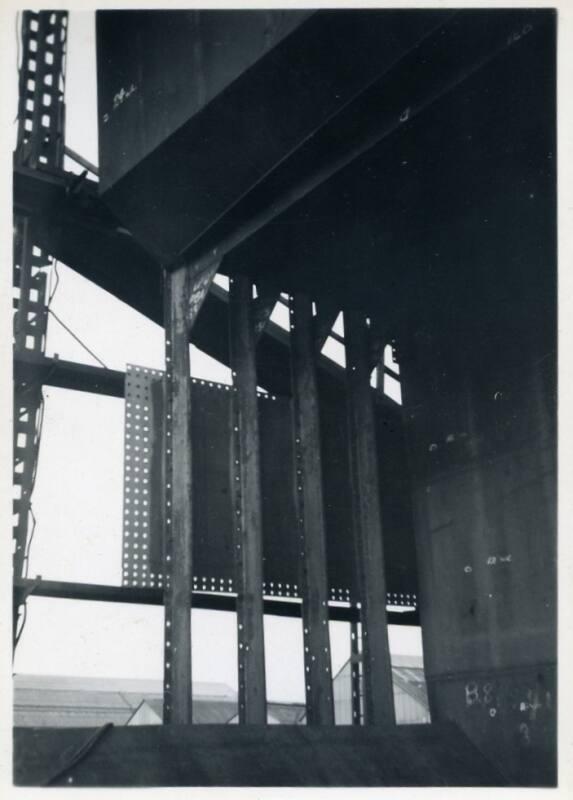 black and white photograph of steam collier Ajasa under construction