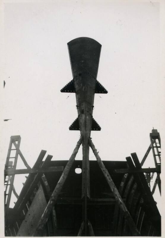 black and white photograph of steam collier Ajasa under construction