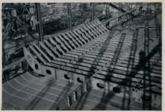 black and white photograph of steam collier Ajasa under construction