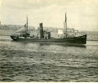 Black/White Photograph Showing Starboard Side Of Trawler 'ben Barvas' Leaving Aberdeen Harbour