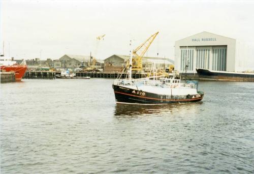 Colour Photograph Showing The Fishing Vessel 'merlewood' In Aberdeen Harbour, Port Side View