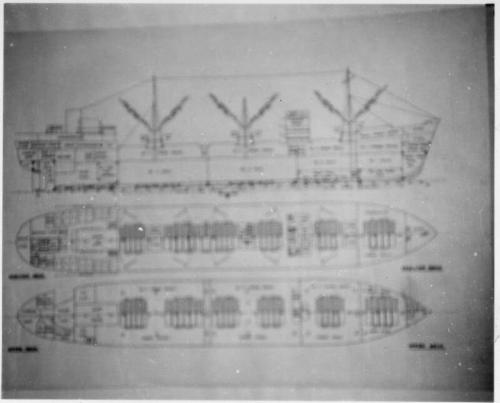 Black and White Photograph in album of ship plan