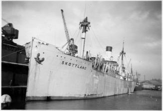 Black and White Photograph in album of Norwegian cargo ship 'Skottland' in Aberdeen harbour