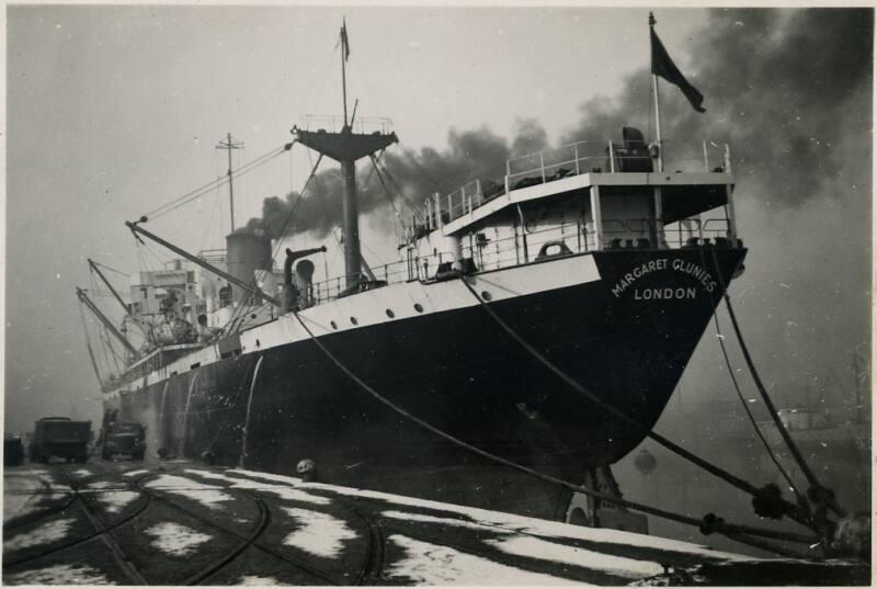 Black and White Photograph in album of ship 'Margaret Clunies' docked