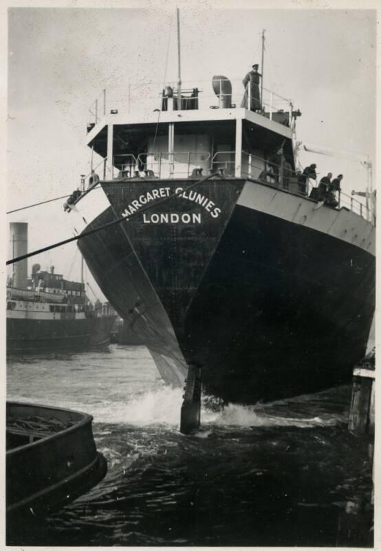 Black and White Photograph in album of ship 'Margaret Clunies' docking