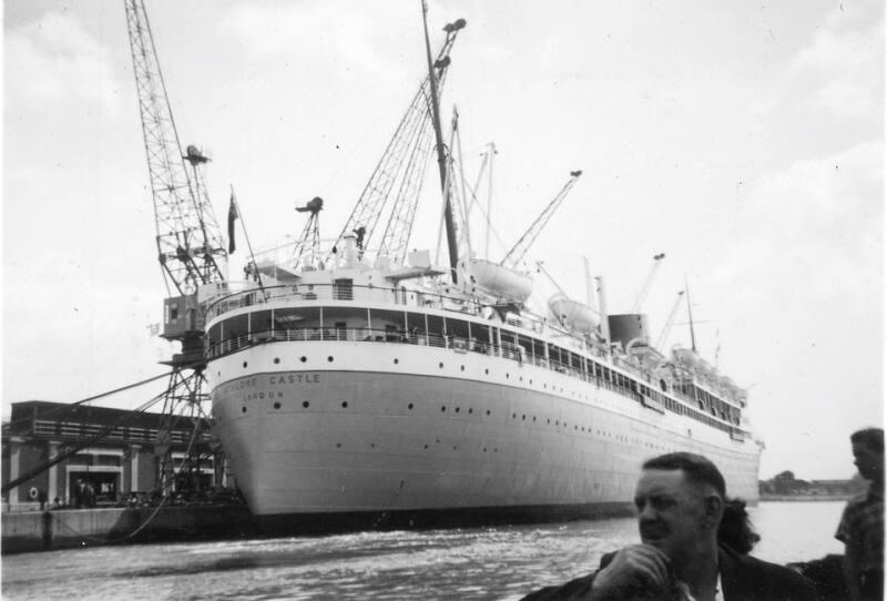 Black and White Photograph in album of ship 'Athlone Castle' docked