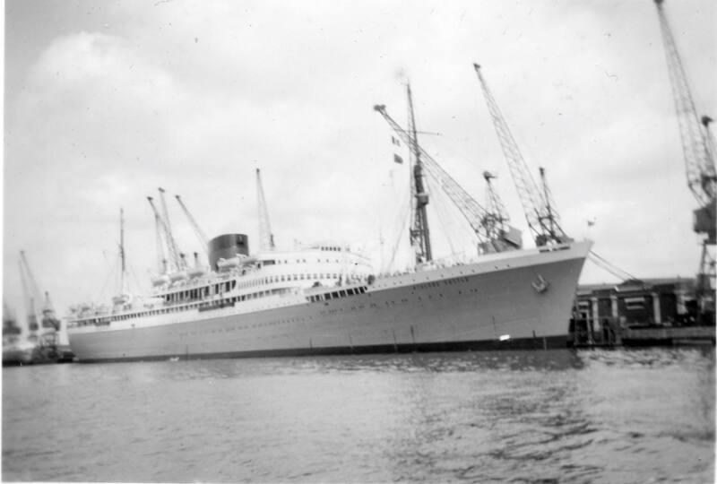 Black and White Photograph in album of ship 'Athlone Castle' docked