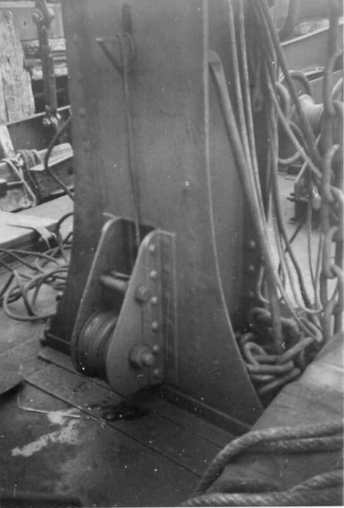Black and White Photograph in album showing close up of lifting gear