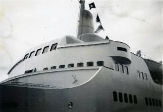 Black and White Photograph in album of ship 'Braemar' bridge