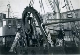 Black and White Photograph in album of steam trawler 'Star of Scotland' at quayside Aberdeen harbour
