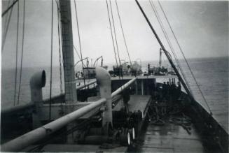 Black and White Photograph in album onboard 'Byfjord' during sea trials