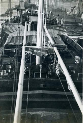 Black and White Photograph in album onboard ship 'Enugu' overview of cargo hatches