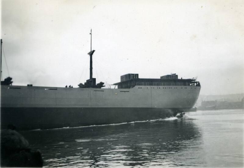 Black and White Photograph in album of 'Vikdal' being launched from Hall Russell's shipyard