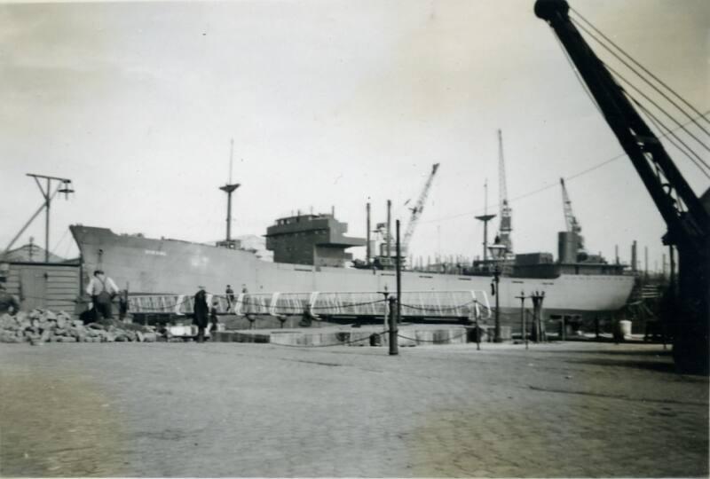 Black and White Photograph in album of 'Vikdal' in Hall Russell's shipyard