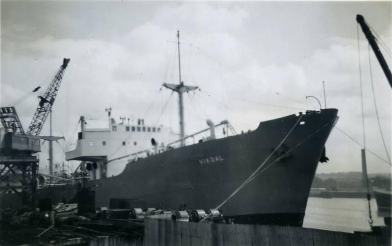 Black and White Photograph in album of 'Vikdal' bow in Hall Russell's shipyard