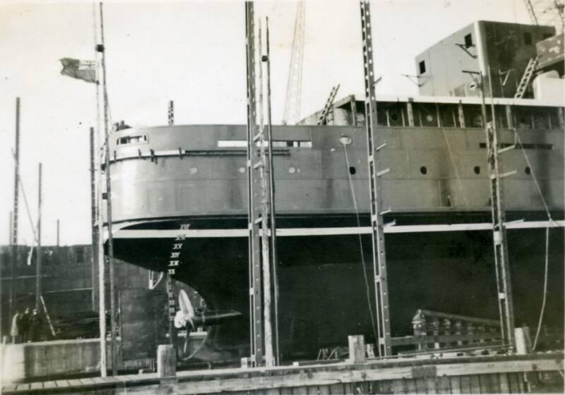 Black and White Photograph in album of 'Adriatic Coast' stern view with scaffolding