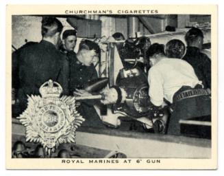 'The Navy at Work' Churchman Cigarette Card - Royal Marines at 6-inch gun