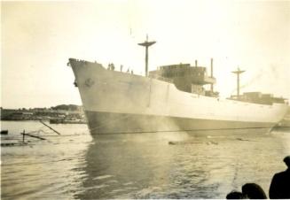 Black and White Photograph in album of cargo ship 'Nordpol' during launch