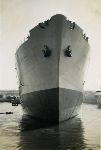 Black and White Photograph in album of cargo ship 'Nordpol' launched into Aberdeen harbour