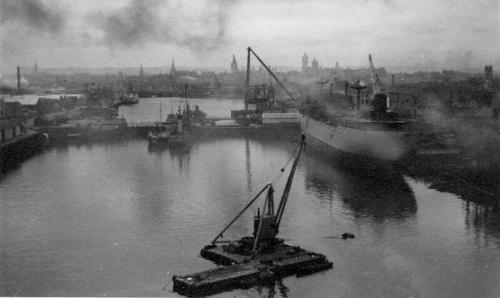 Black and White Photograph in album of cargo ship 'Nordpol' in Aberdeen Harbour