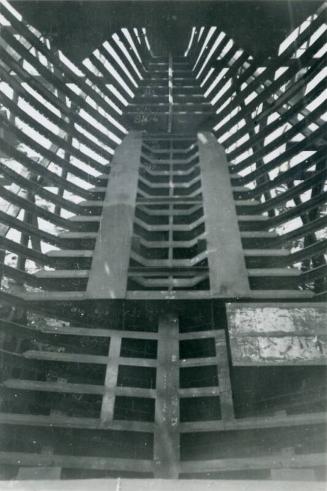 Black and White Photograph in album of construction of Norwegian whaler 'POL XV'