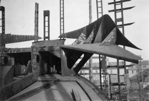 Black and White Photograph in album of construction of Norwegian whaler 'POL XV'