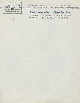 Paper sheet headed “Telemarine Radio Co.” 