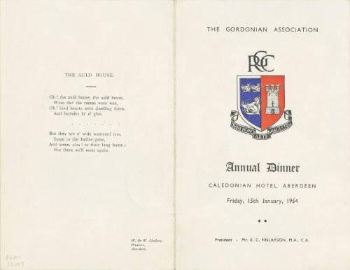 Menu and Itinerary Card for the Gordonian Association Annual Dinner