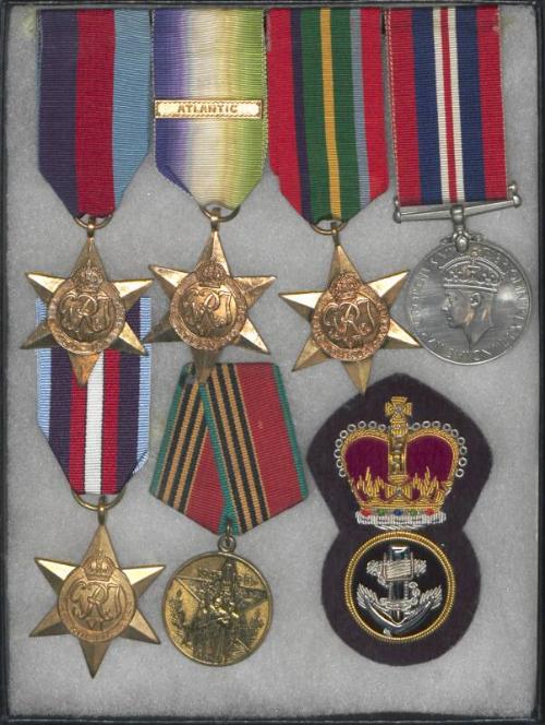 Six medals and cap badge in box