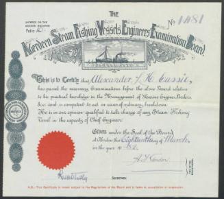 Aberdeen Steam Fishing Vessels Engineers Certificate