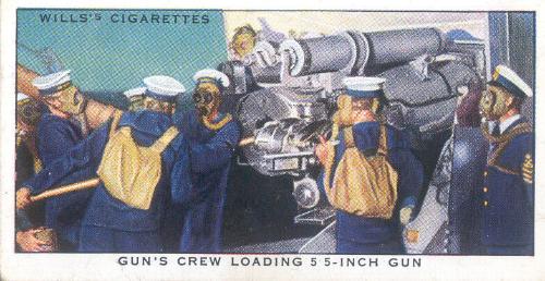 WD & HO Wills Cigarette Card Life in the Royal Navy Series - 17 Gun's Crew loading 5.5 inch gun