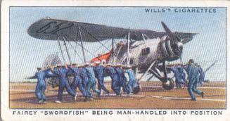 WD & HO Wills Cigarette Card Life in the Royal Navy Series - 29 Fairey "Swordfish" being man-ha…
