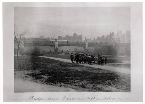 Children in Denburn Valley with Iron Bridge in Background