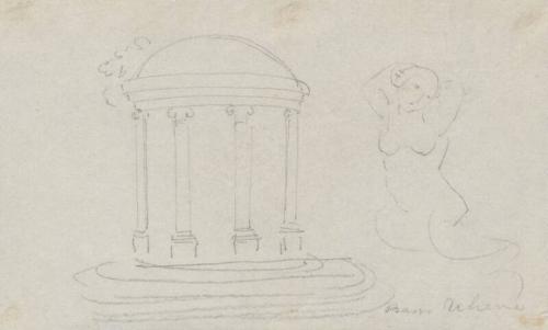 Round temple & nude base relief figure - One of 91 Sketches of France, Italy & Greece