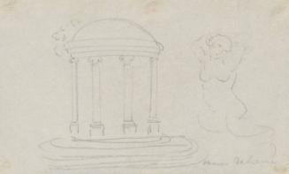 Round temple & nude base relief figure - One of 91 Sketches of France, Italy & Greece