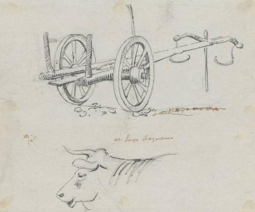 Cart and Head of an Ox, Lago Agnano -One of 91 Sketches of France, Italy & Greece