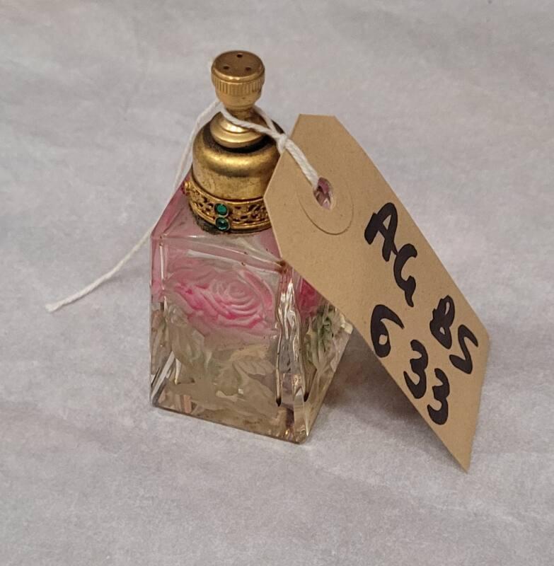 Ornate Cut Glass Scent Bottle With Rose Design 