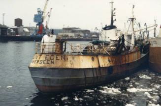 Colour Photograph Showing The Stern Of The Trawler 'mount Eden'in Aberdeen Harbour