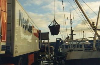 Colour Photograph Showing Fish In Basket Being Unloaded From A Vessel, Neptune Lorry At Quayside