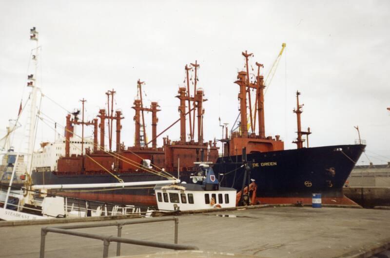 Colour Photograph Showing The Cargo Vessel 'trade Green' In Aberdeen Harbour