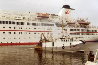 Colour Photograph Showing The Fishing Vessel 'bahati' A307 Withcruise Ship In Background, Aberdeen