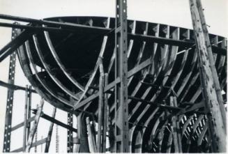 black and white photograph of steam collier Ajasa under construction